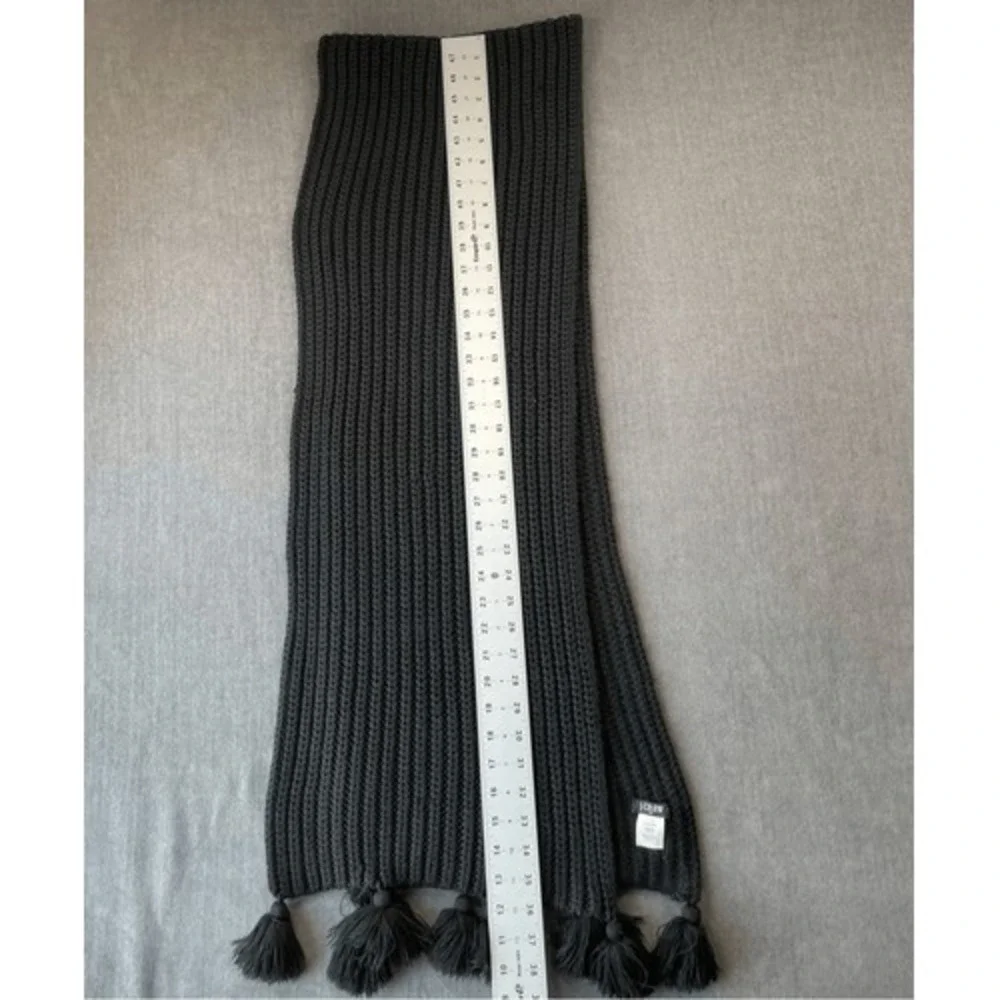 J Crew Chunky Knit Tassel Scarf Womens Black Winter Boho Fringe Classic‎ Soft